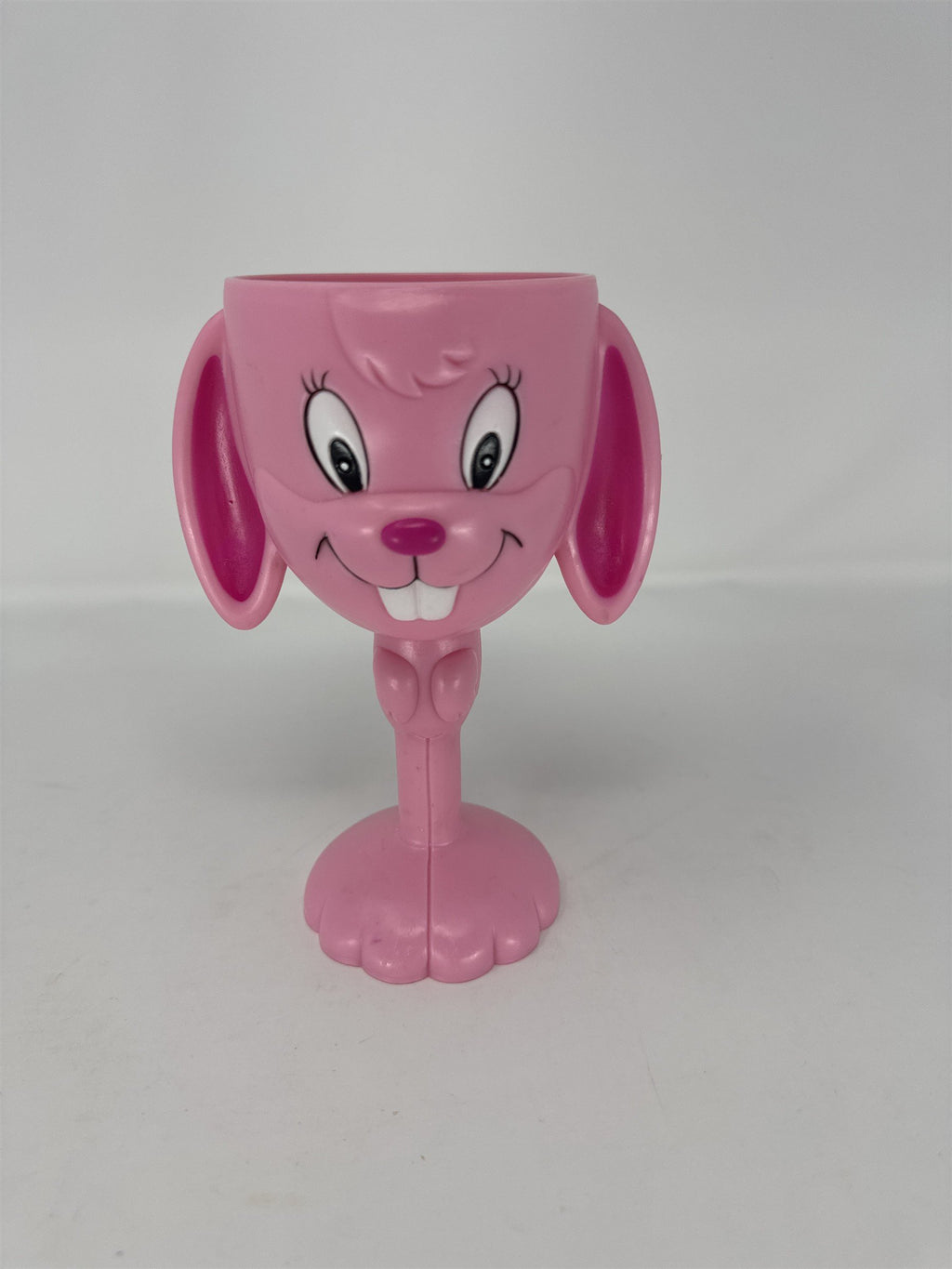 Vintage Easter Bunny Chalice Cup Hard Plastic Goblet Yellow Pink Floral 7"