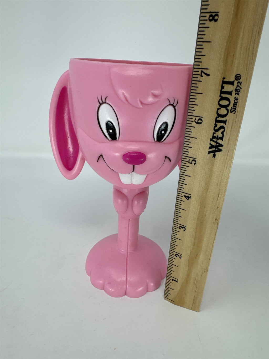 Vintage Easter Bunny Chalice Cup Hard Plastic Goblet Yellow Pink Floral 7"