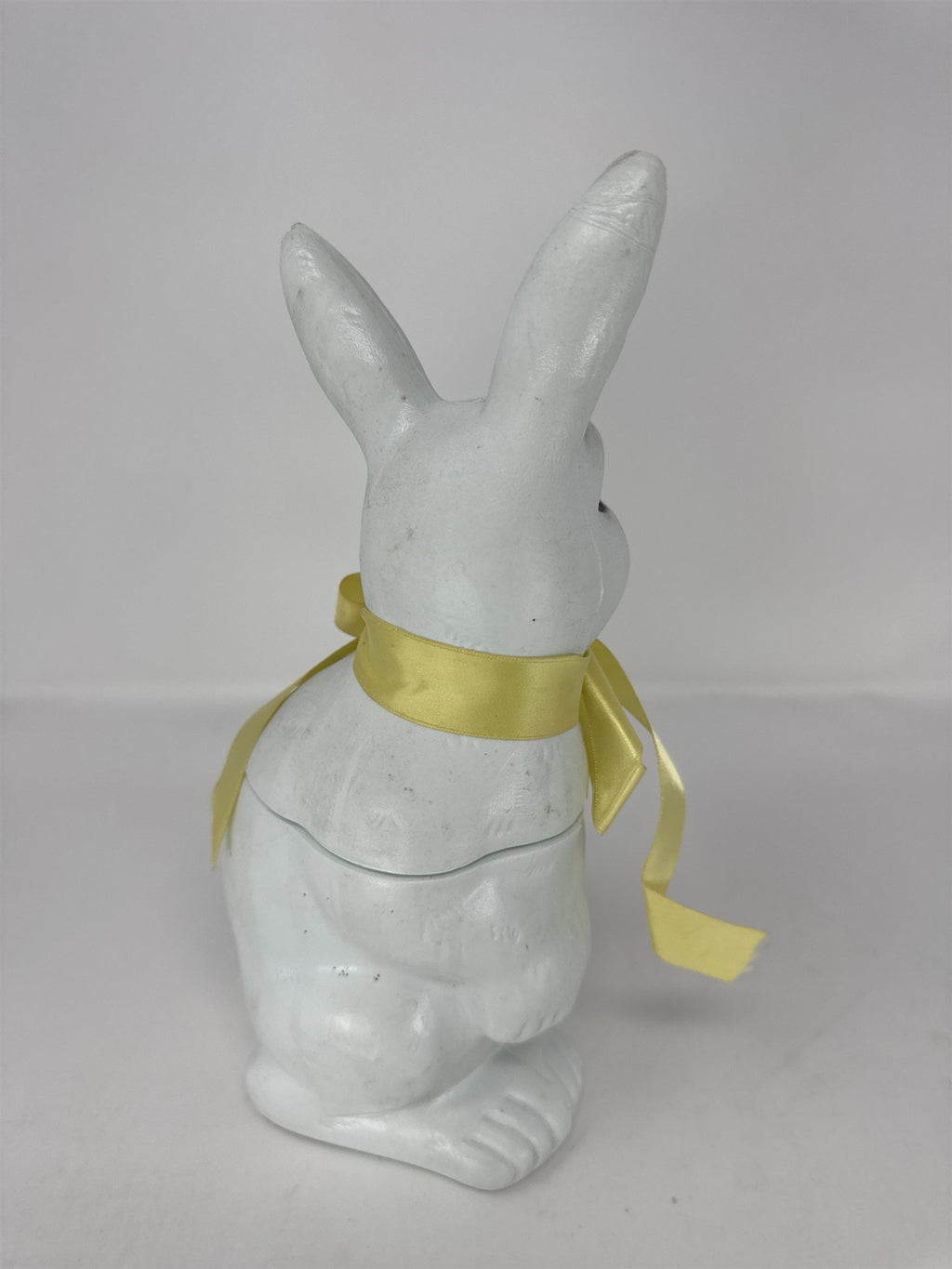 Vintage Easter Bunny Blow Mold Candy Container Big Eye Yellow Tie Plastic
