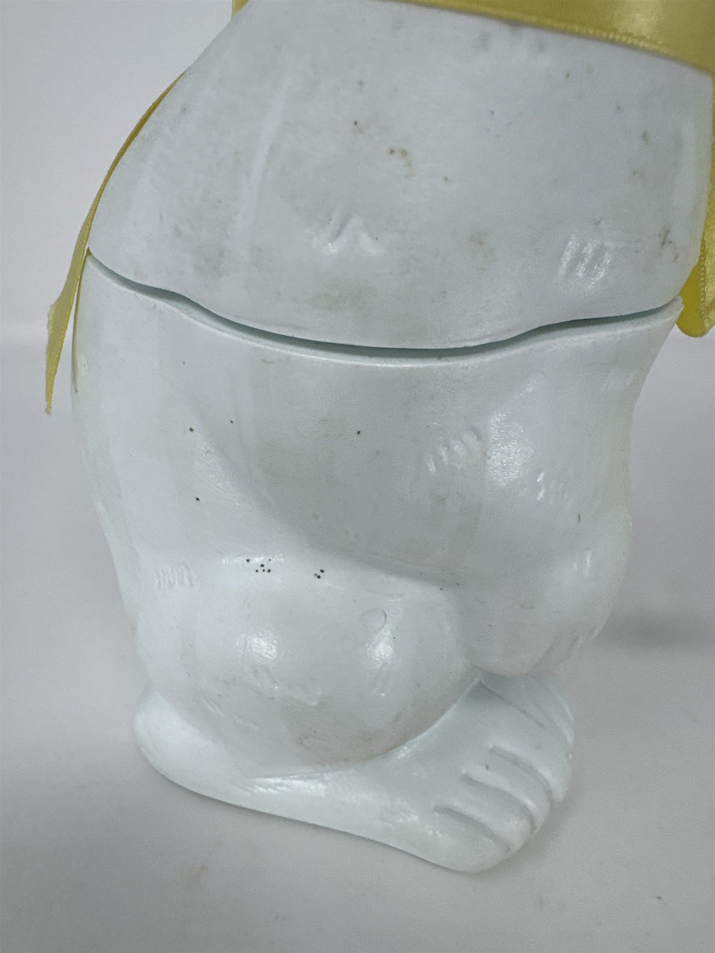 Vintage Easter Bunny Blow Mold Candy Container Big Eye Yellow Tie Plastic