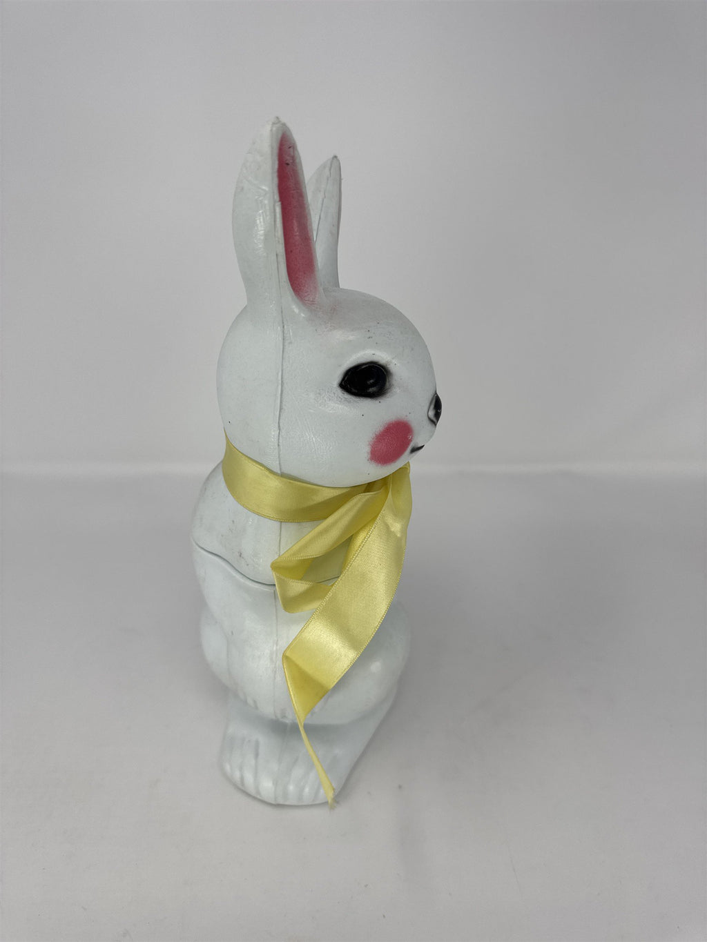 Vintage Easter Bunny Blow Mold Candy Container Big Eye Yellow Tie Plastic