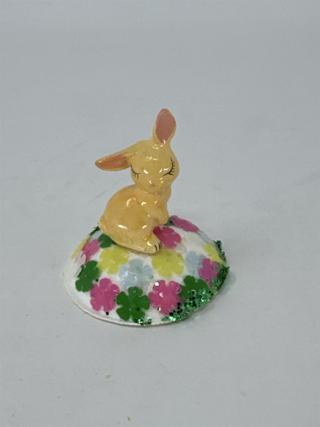 Vintage Hong Kong Plastic Easter Bunny Figurine Miniature Big Eye Pink Foam