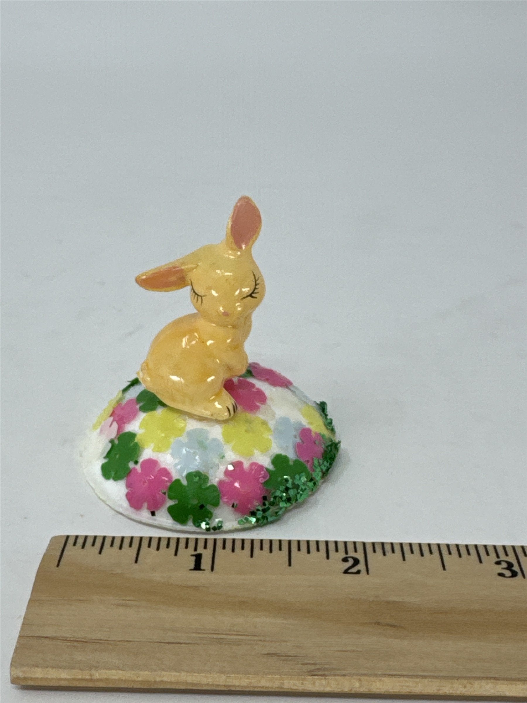Vintage Hong Kong Plastic Easter Bunny Figurine Miniature Big Eye Pink Foam