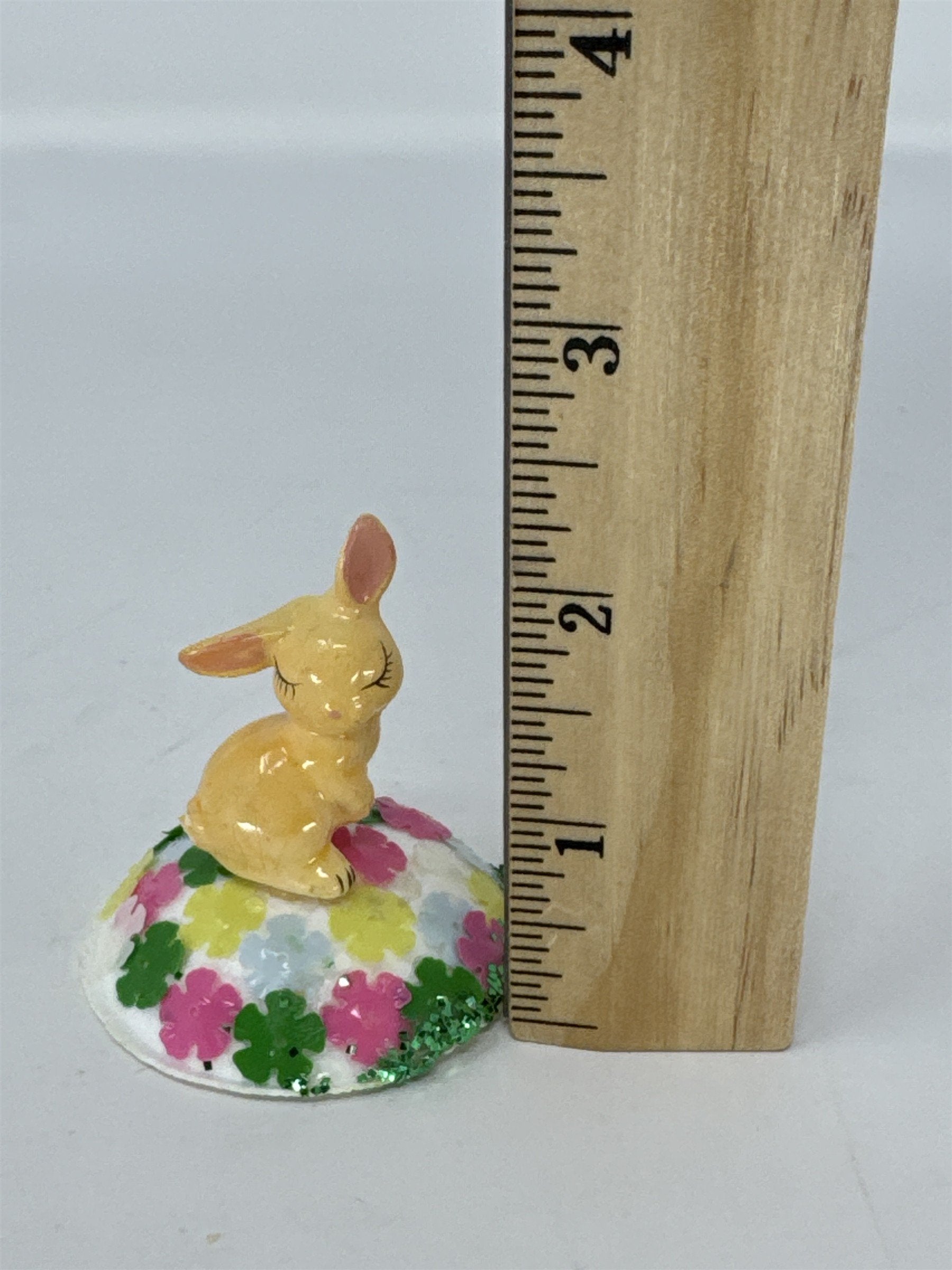 Vintage Hong Kong Plastic Easter Bunny Figurine Miniature Big Eye Pink Foam