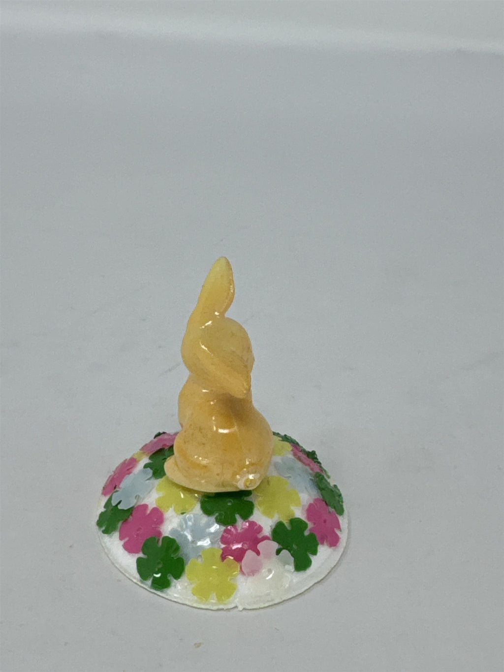Vintage Hong Kong Plastic Easter Bunny Figurine Miniature Big Eye Pink Foam
