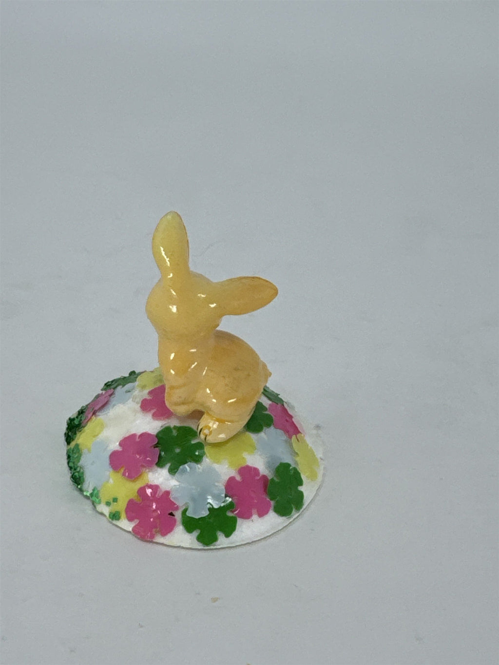 Vintage Hong Kong Plastic Easter Bunny Figurine Miniature Big Eye Pink Foam