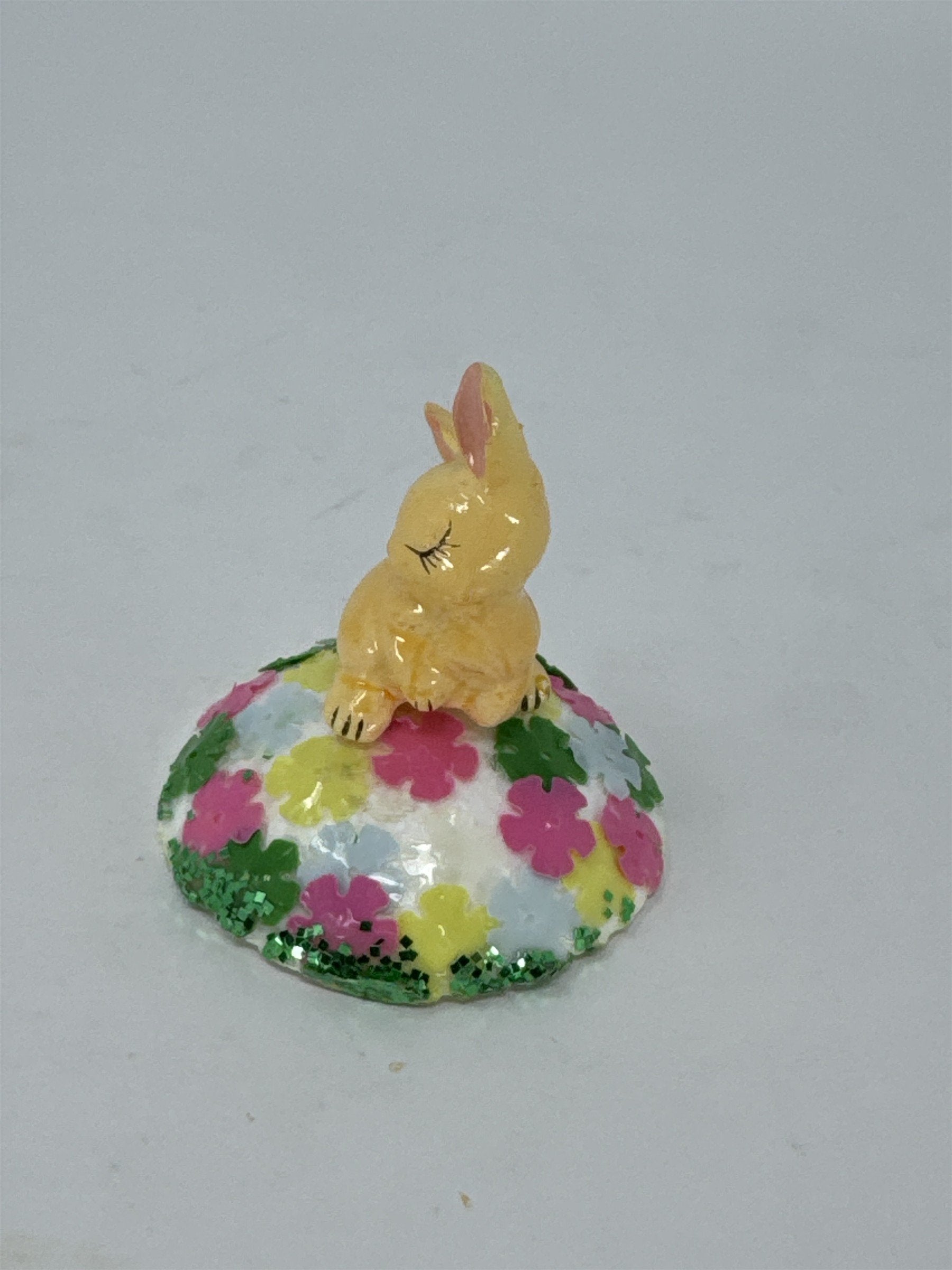 Vintage Hong Kong Plastic Easter Bunny Figurine Miniature Big Eye Pink Foam