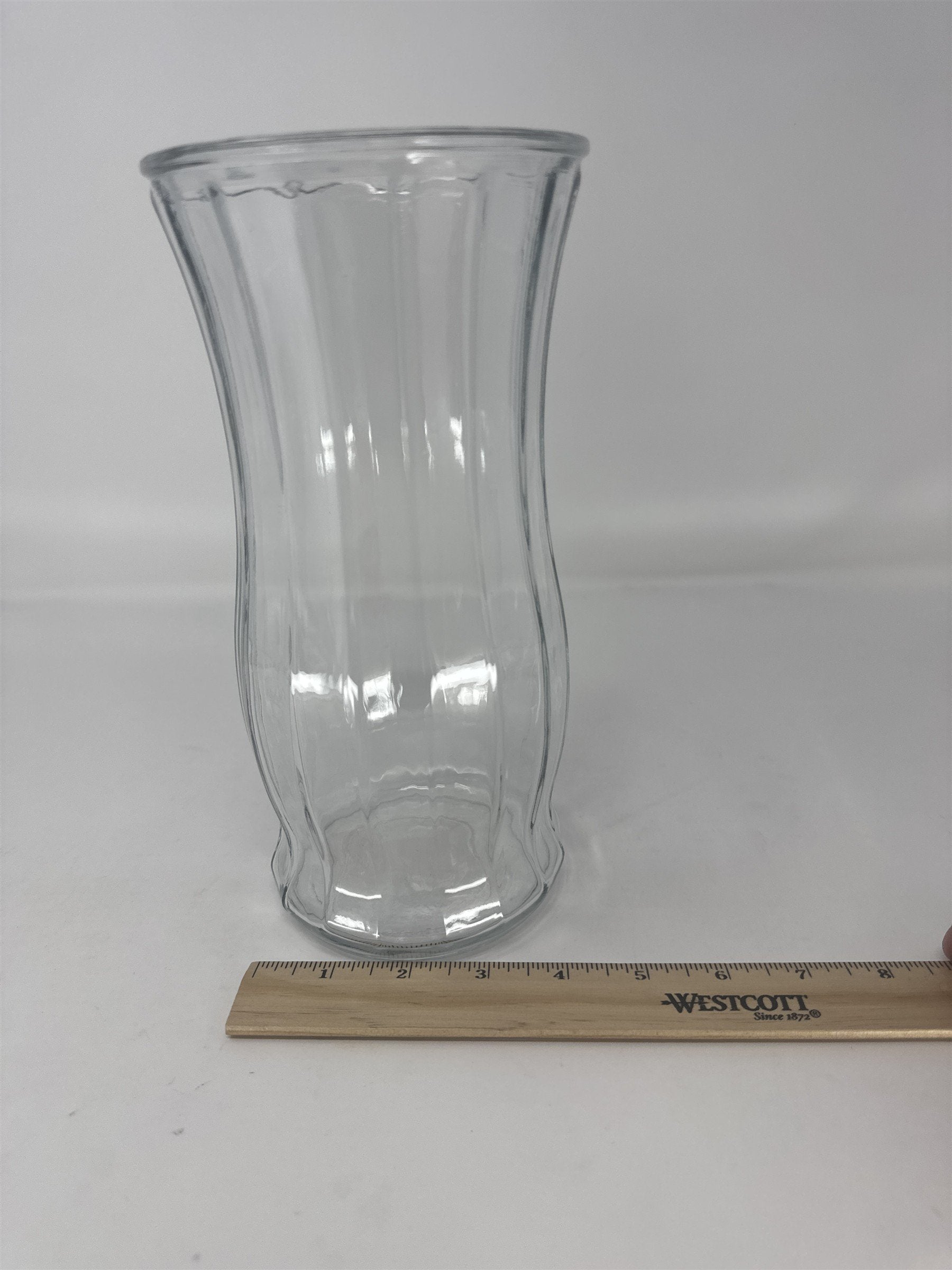 Vintage Clear Body Co. Table Vase Faceted Curved Glass Table Vase
