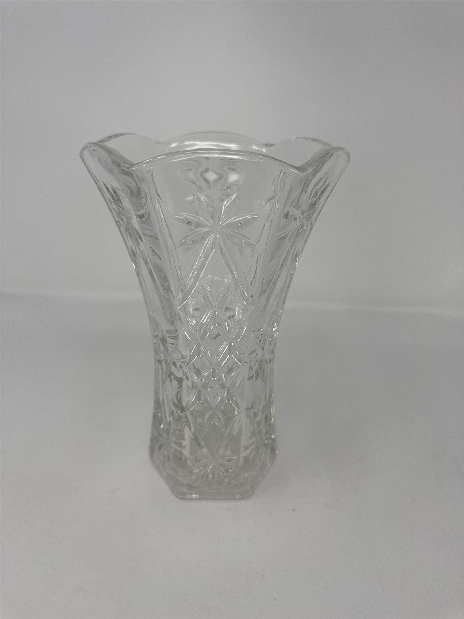 Vintage Anchor Hocking Star of David Glass Vase Early American Prescut EAPC
