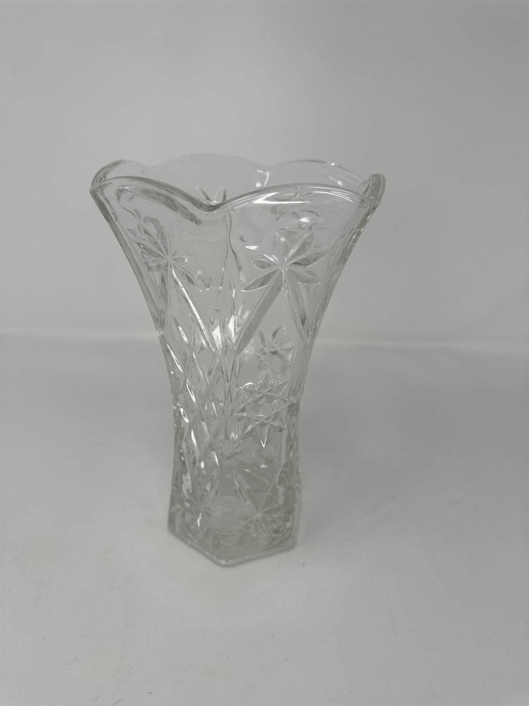Vintage Anchor Hocking Star of David Glass Vase Early American Prescut EAPC