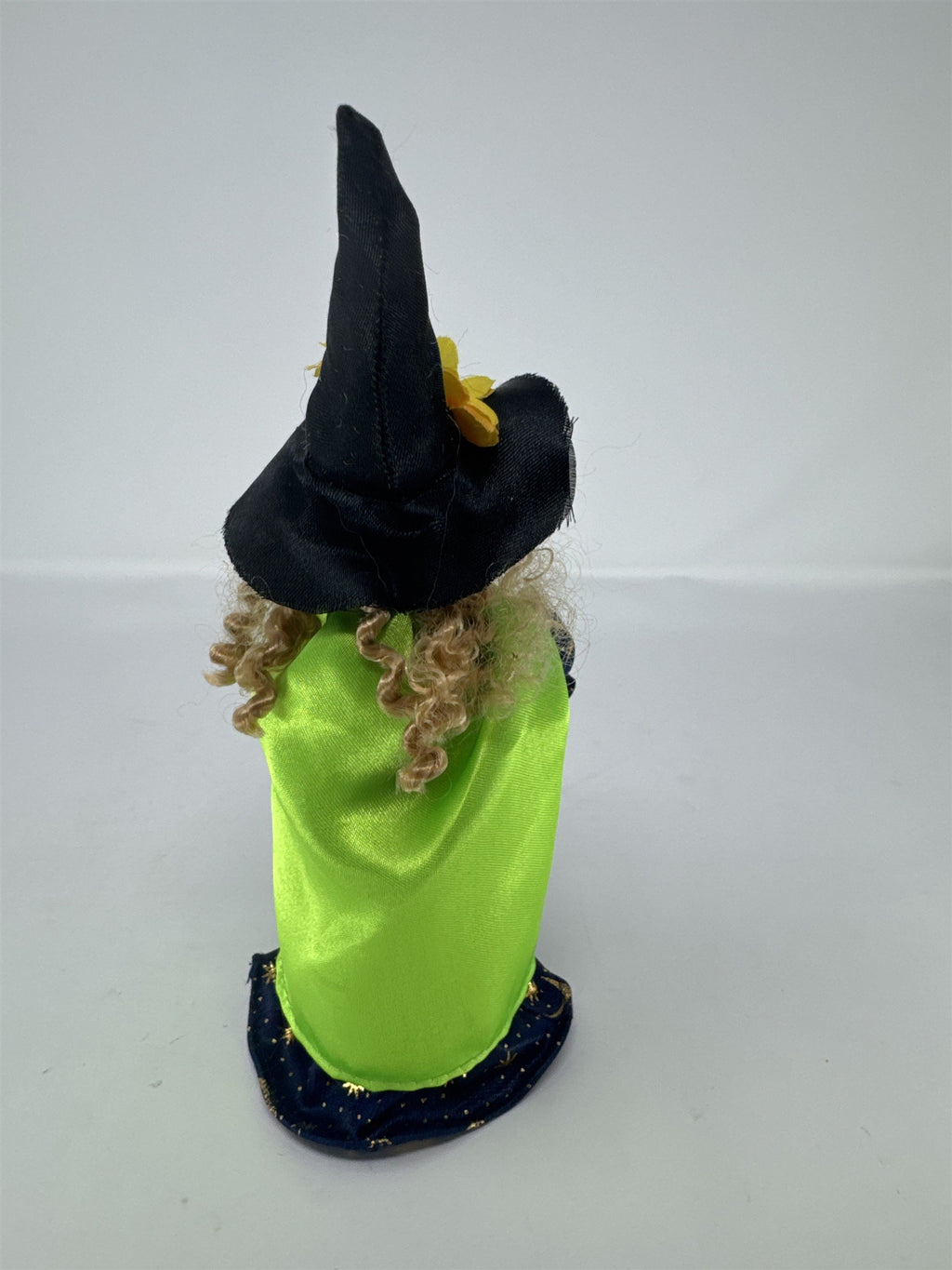 Vtg Halloween Witch Figurine Sunflower Hat Green Cape Celestial Gown Pumpkin