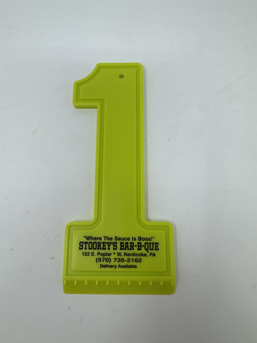Stookey's Bar-B-Que Nanticoke PA Vintage Promo Ice Scraper Neon Yellow Number 1