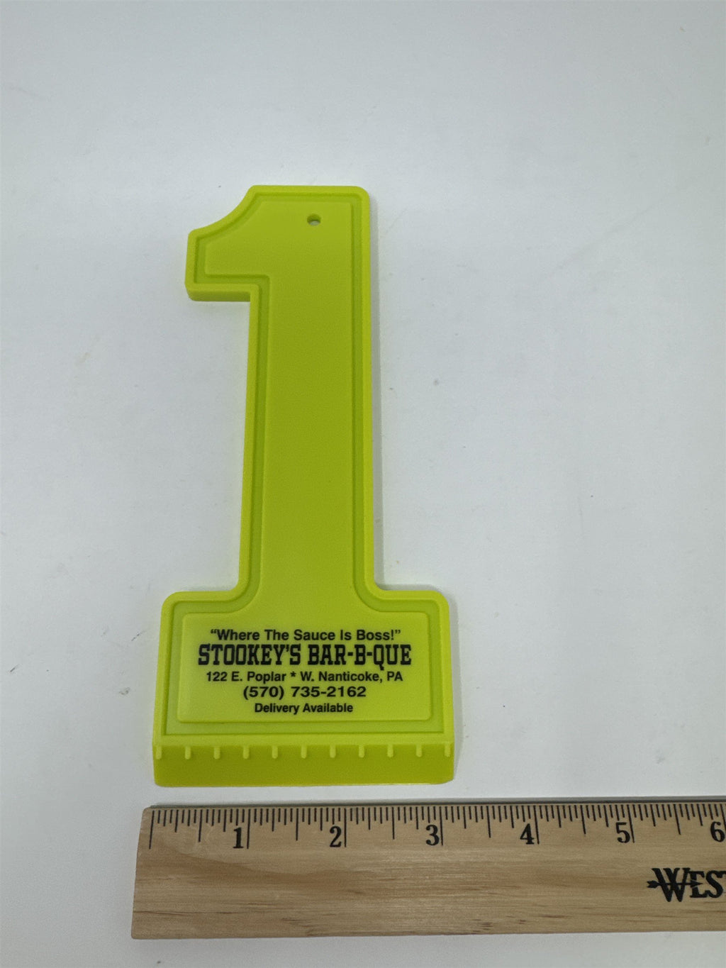Stookey's Bar-B-Que Nanticoke PA Vintage Promo Ice Scraper Neon Yellow Number 1