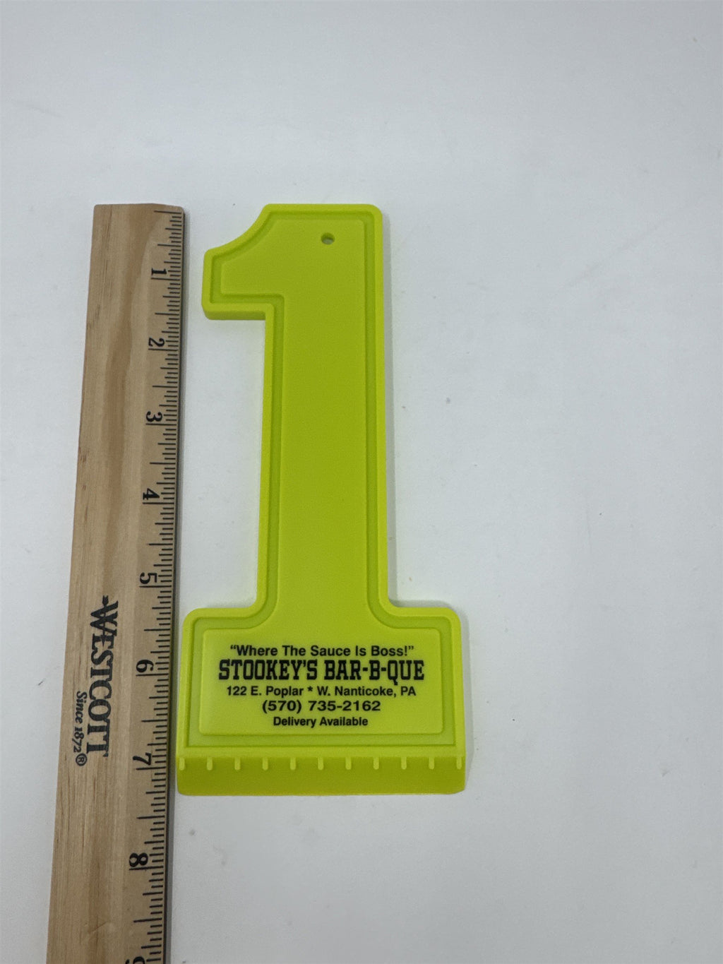 Stookey's Bar-B-Que Nanticoke PA Vintage Promo Ice Scraper Neon Yellow Number 1