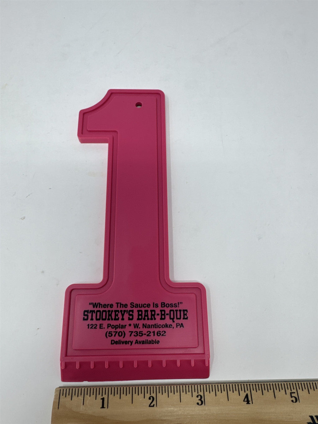 Stookey's Bar-B-Que Nanticoke PA Vintage Promo Ice Scraper Neon Pink Number 1