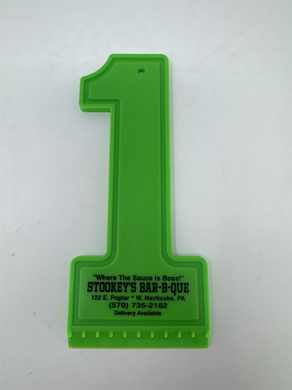 Stookey's Bar-B-Que Nanticoke PA Vintage Promo Ice Scraper Neon Green Number 1