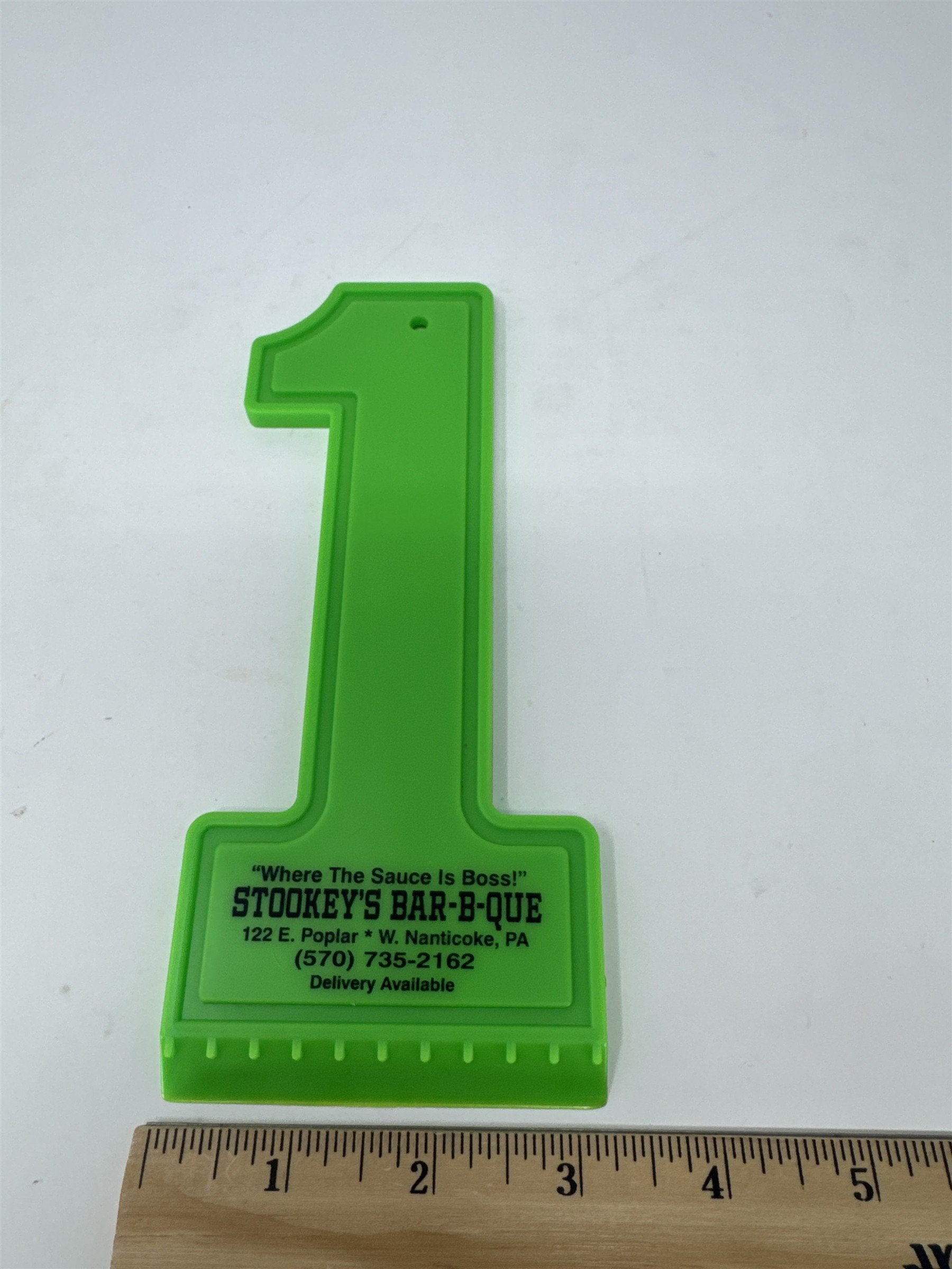 Stookey's Bar-B-Que Nanticoke PA Vintage Promo Ice Scraper Neon Green Number 1