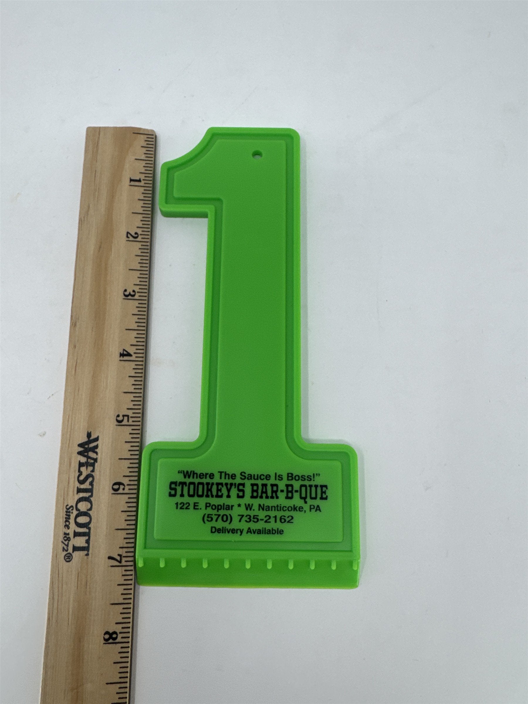 Stookey's Bar-B-Que Nanticoke PA Vintage Promo Ice Scraper Neon Green Number 1