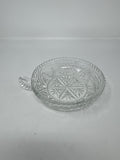 Vintage Cut Clear Glass Nappy Dish Star Fan Pattern Round Candy Nut Bowl Handle