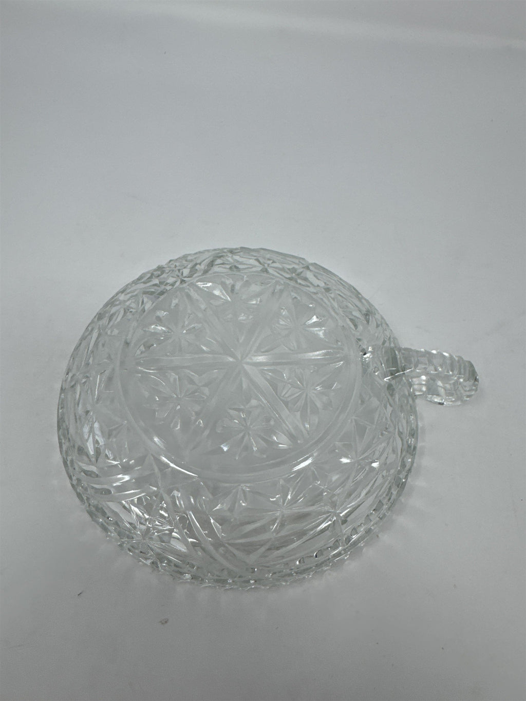 Vintage Cut Clear Glass Nappy Dish Star Fan Pattern Round Candy Nut Bowl Handle