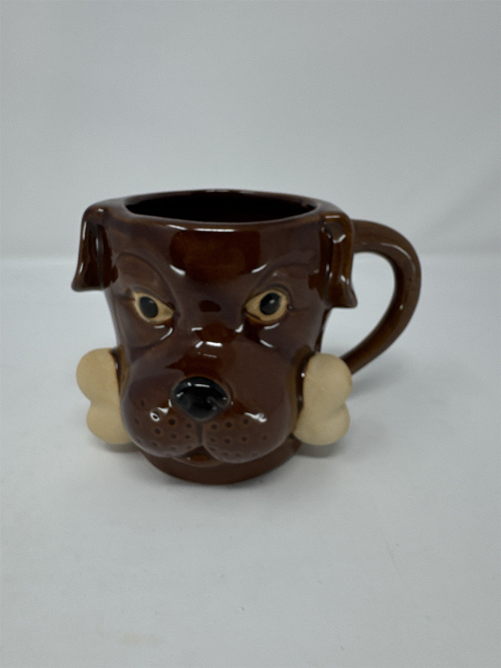 Boston Warehouse Chocolate Lab Dog Mug 18oz 3D Sculpted Ceramic Bone Woof Brown
