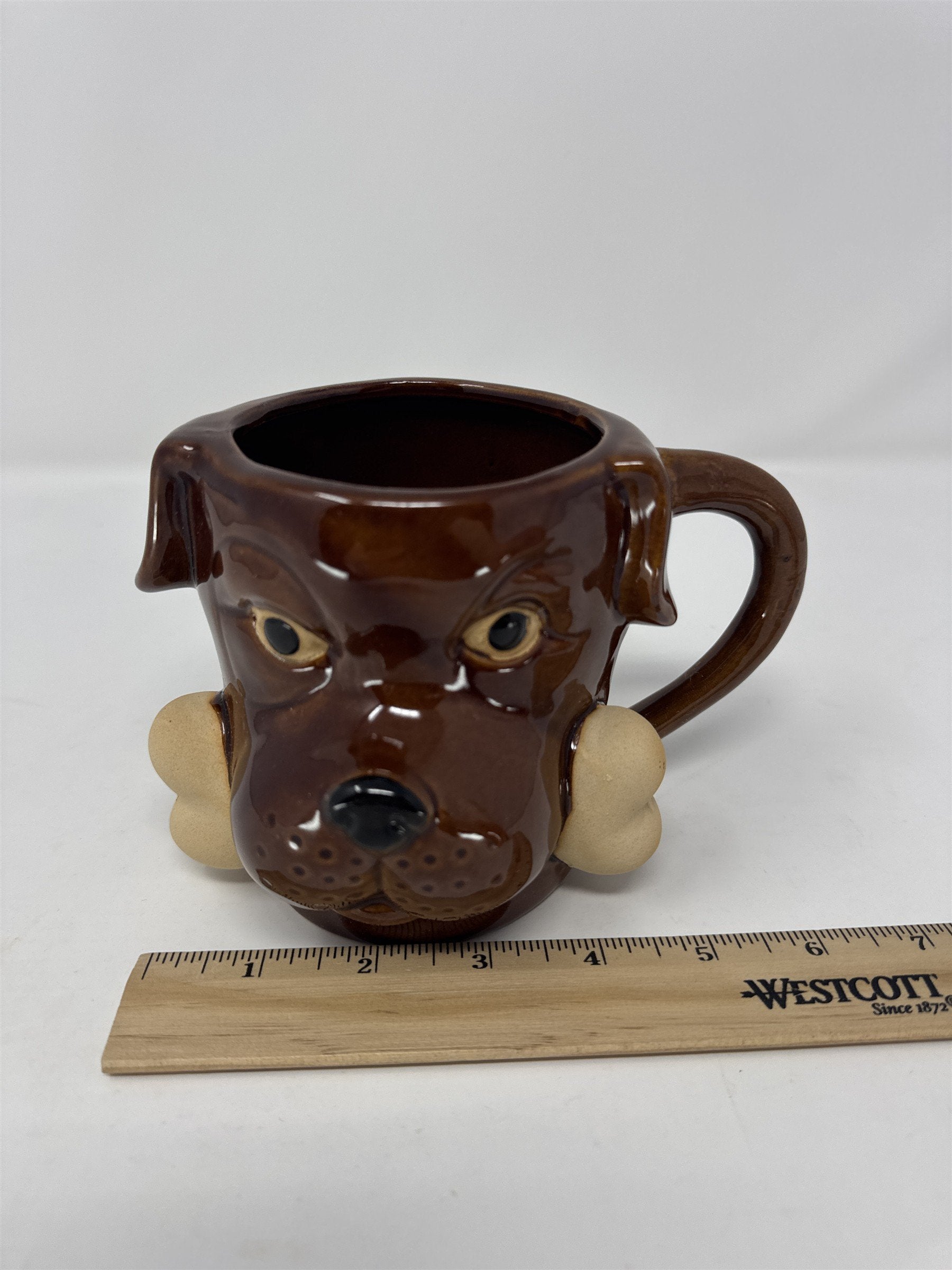 Boston Warehouse Chocolate Lab Dog Mug 18oz 3D Sculpted Ceramic Bone Woof Brown
