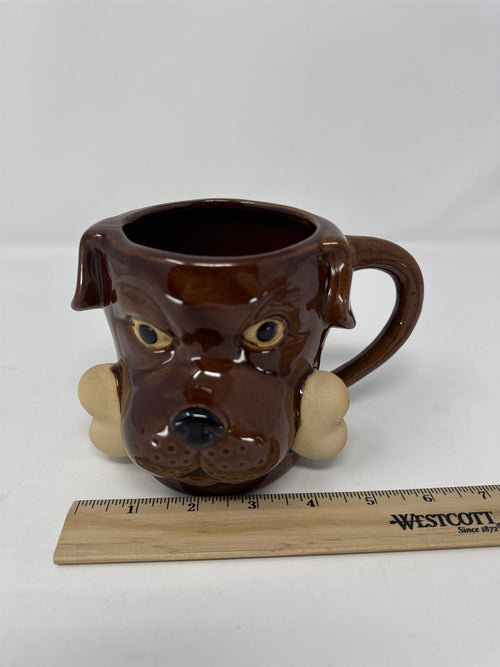 Boston Warehouse Chocolate Lab Dog Mug 18oz 3D Sculpted Ceramic Bone Woof Brown