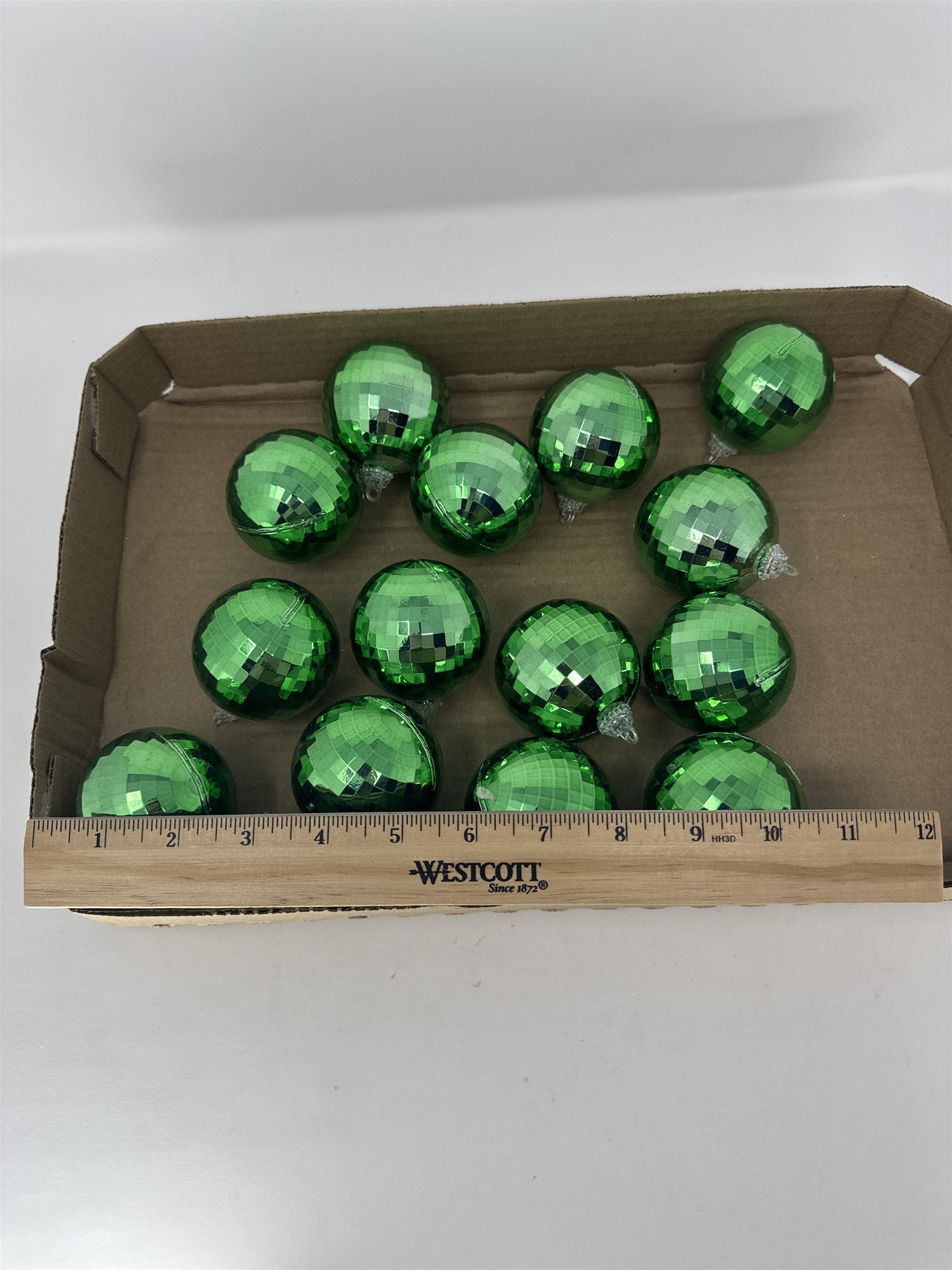 Lot 14 Green Mirror Disco Ball Ornaments 2" Faceted Reflective Christmas Decor