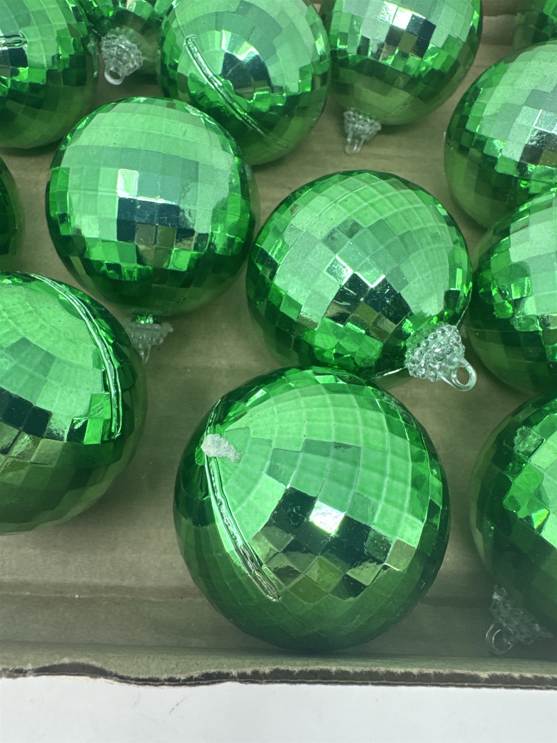 Lot 14 Green Mirror Disco Ball Ornaments 2" Faceted Reflective Christmas Decor
