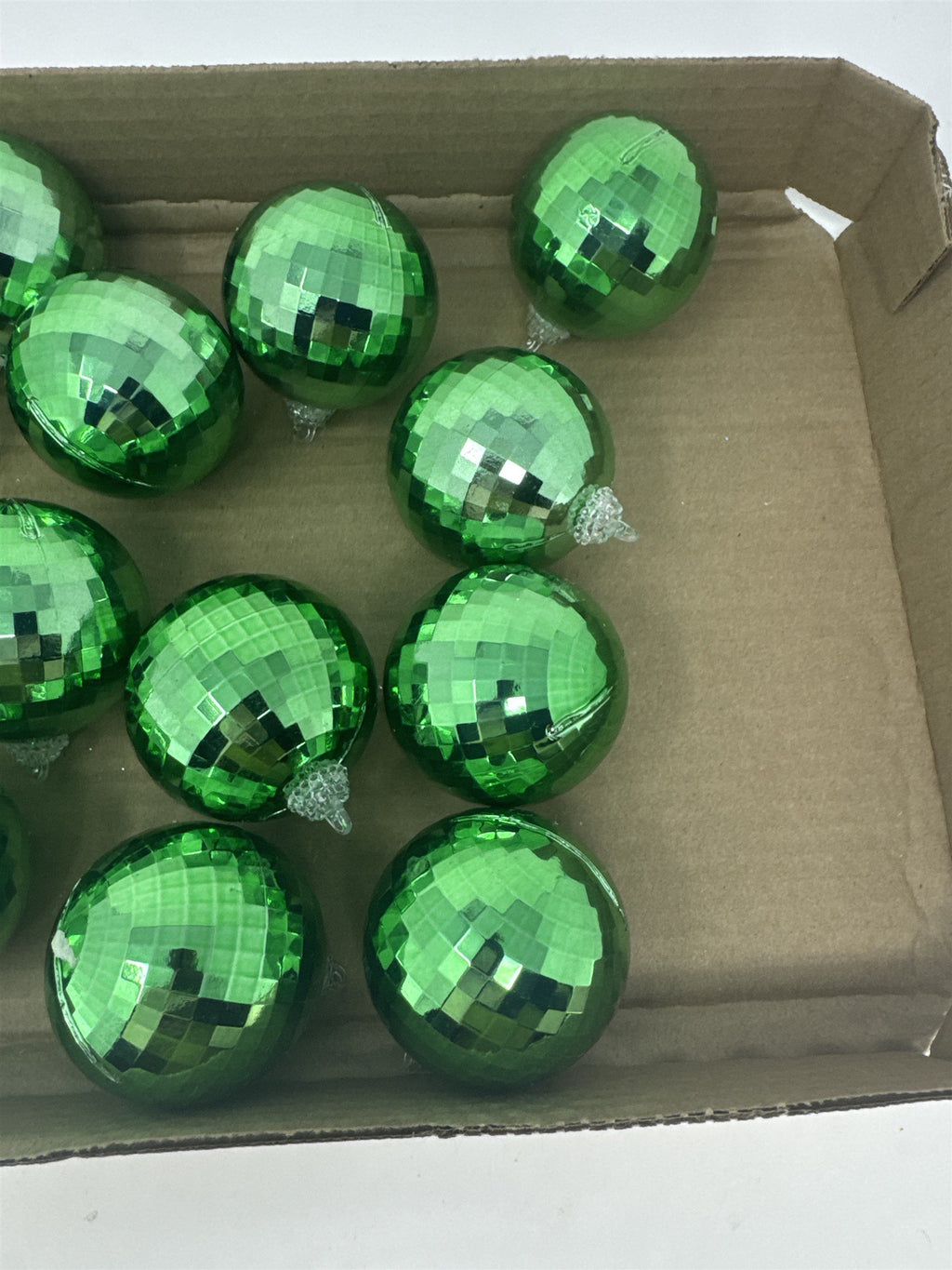 Lot 14 Green Mirror Disco Ball Ornaments 2" Faceted Reflective Christmas Decor