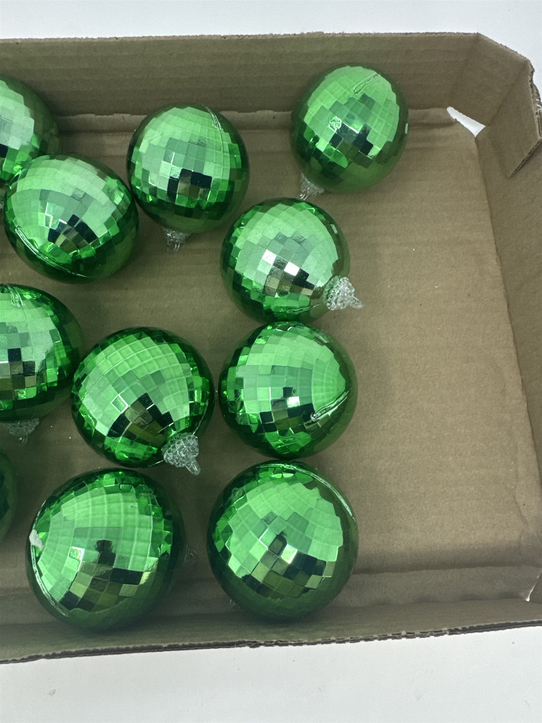 Lot 14 Green Mirror Disco Ball Ornaments 2" Faceted Reflective Christmas Decor