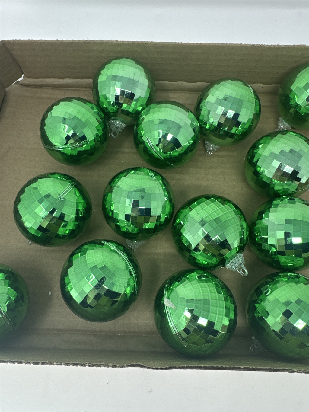 Lot 14 Green Mirror Disco Ball Ornaments 2" Faceted Reflective Christmas Decor