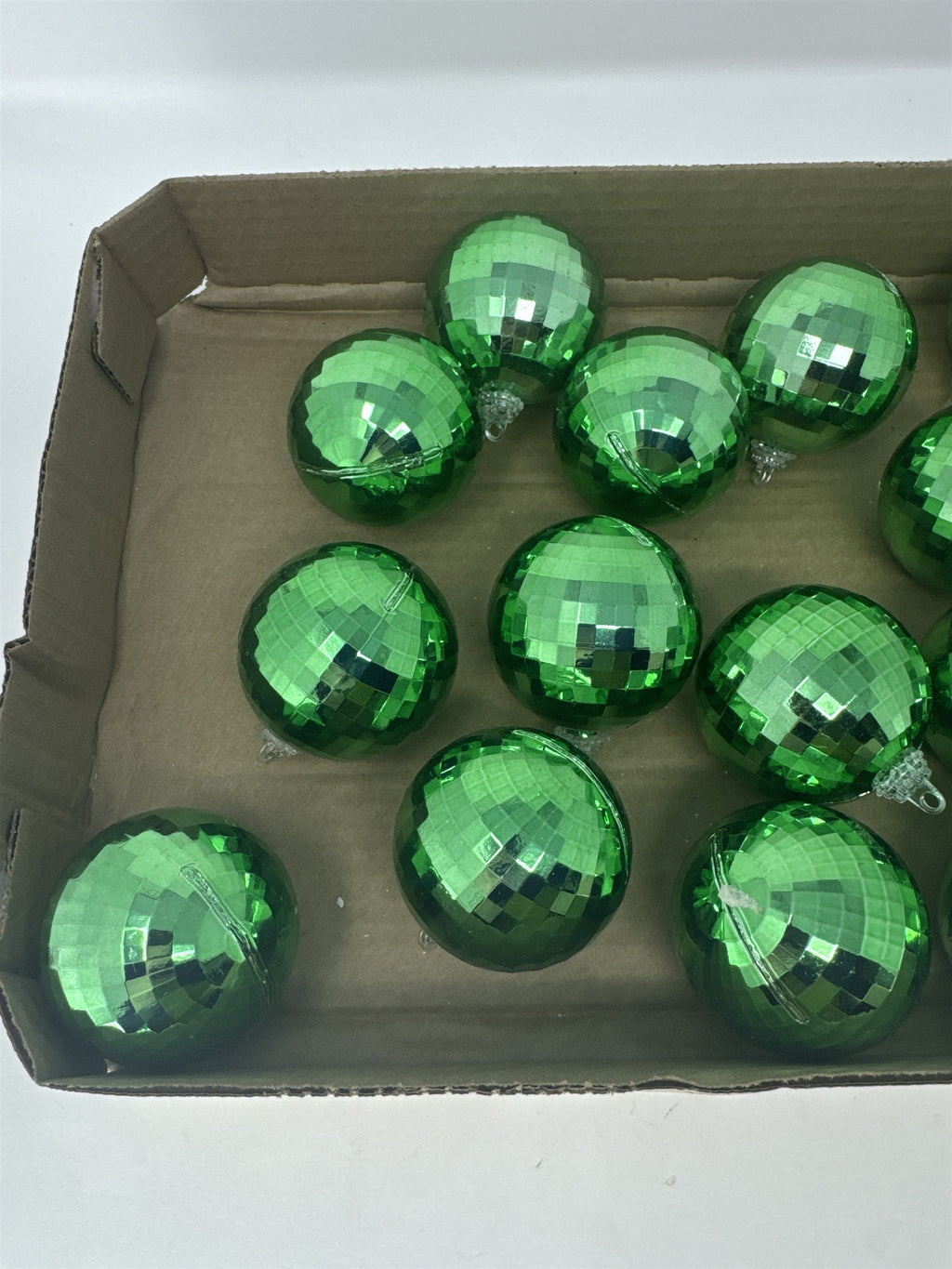 Lot 14 Green Mirror Disco Ball Ornaments 2" Faceted Reflective Christmas Decor