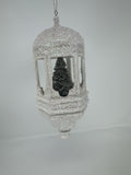 White Glitter Lantern Christmas Ornament Victorian Style Bottle Brush Tree 6.5"