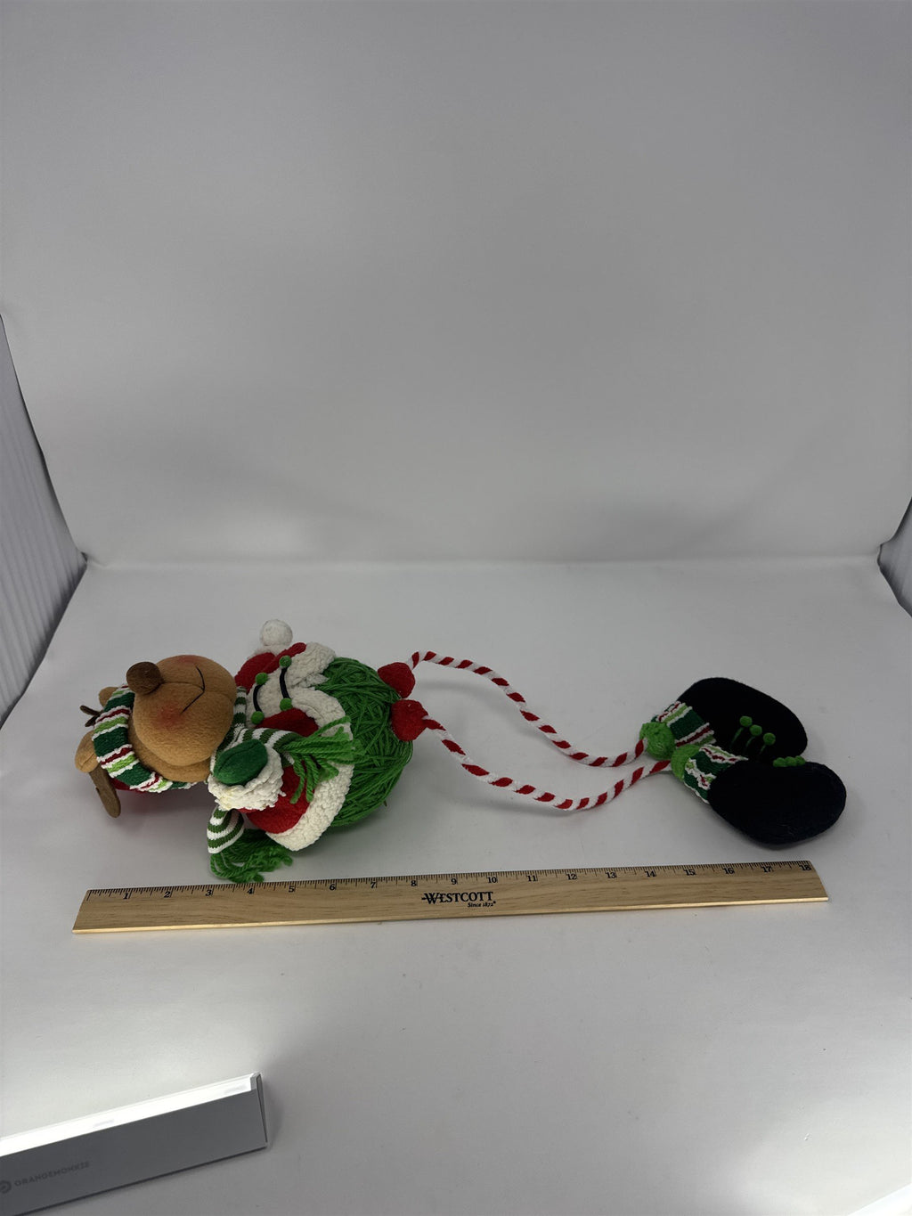 Reindeer Shelf Sitter Christmas Decor Yarn Ball Body Dangling Rope Legs