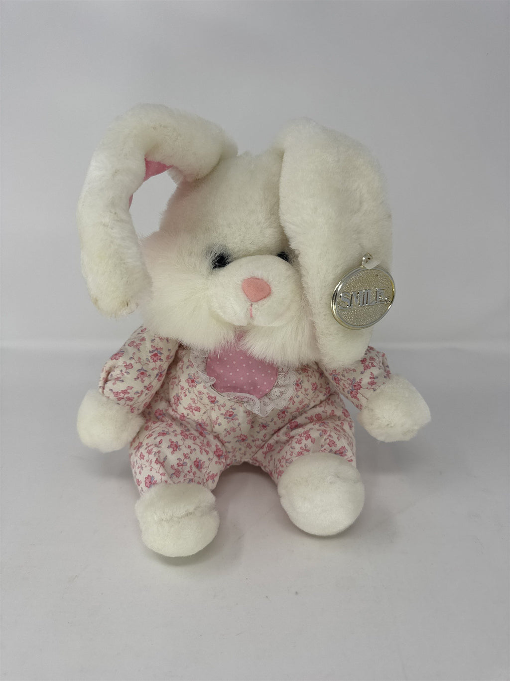 Vtg 1990 Smile International Bunny Plush White Rabbit Floral Quilt Pajamas