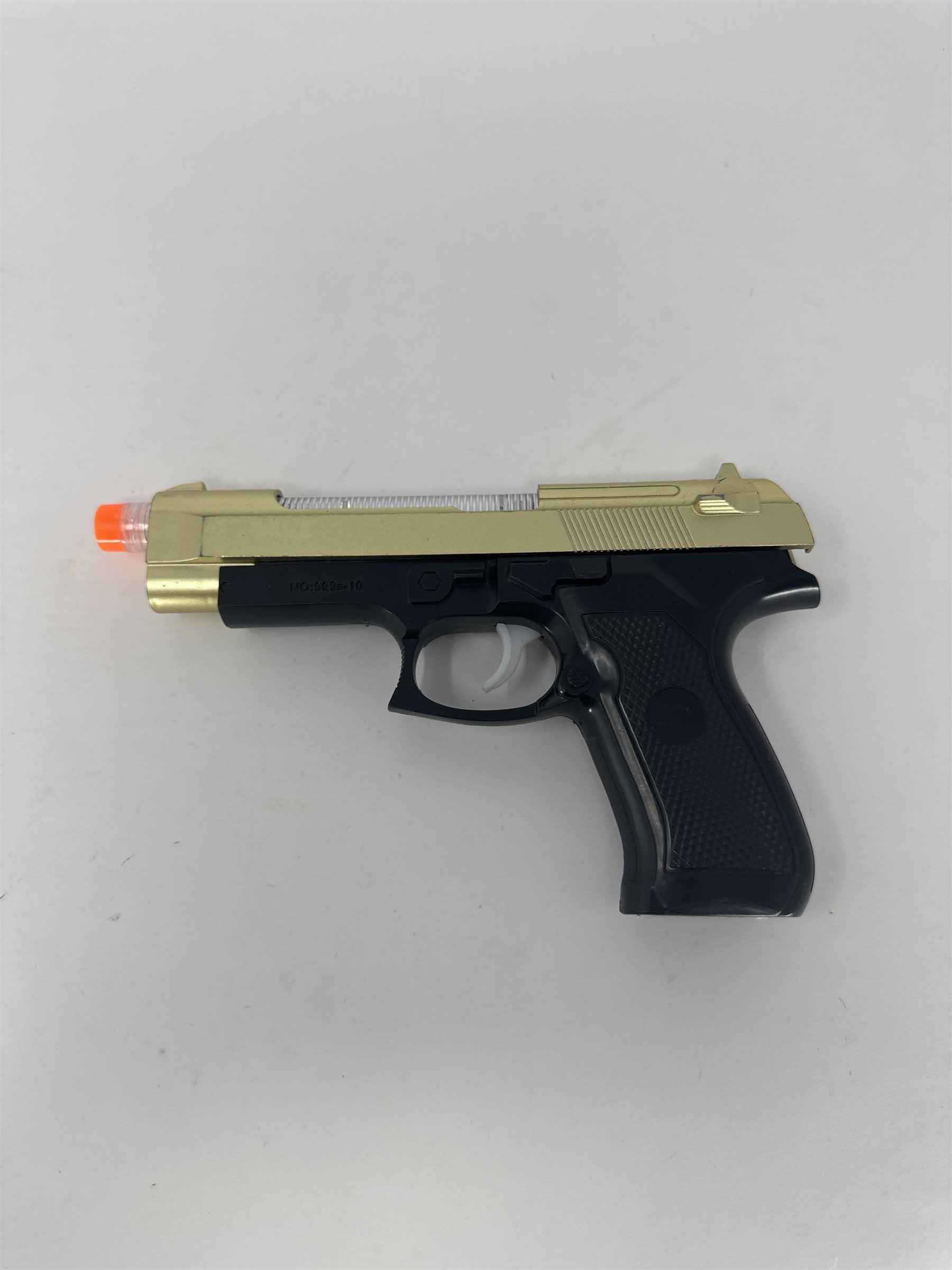 Light Up Toy Pistol Black Gold Plastic Gun Sound Effects Costume Prop Vtg WORKS