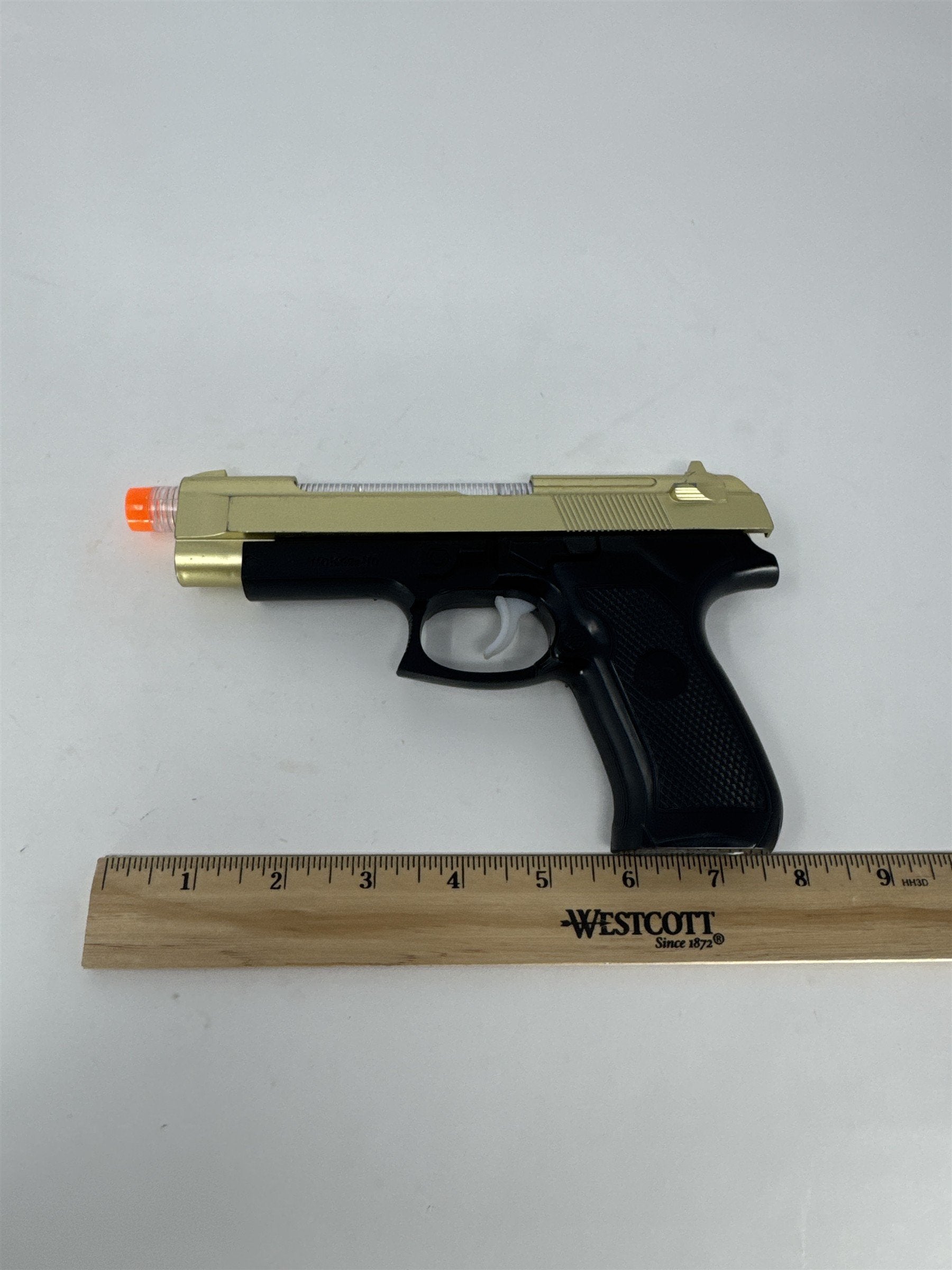 Light Up Toy Pistol Black Gold Plastic Gun Sound Effects Costume Prop Vtg WORKS