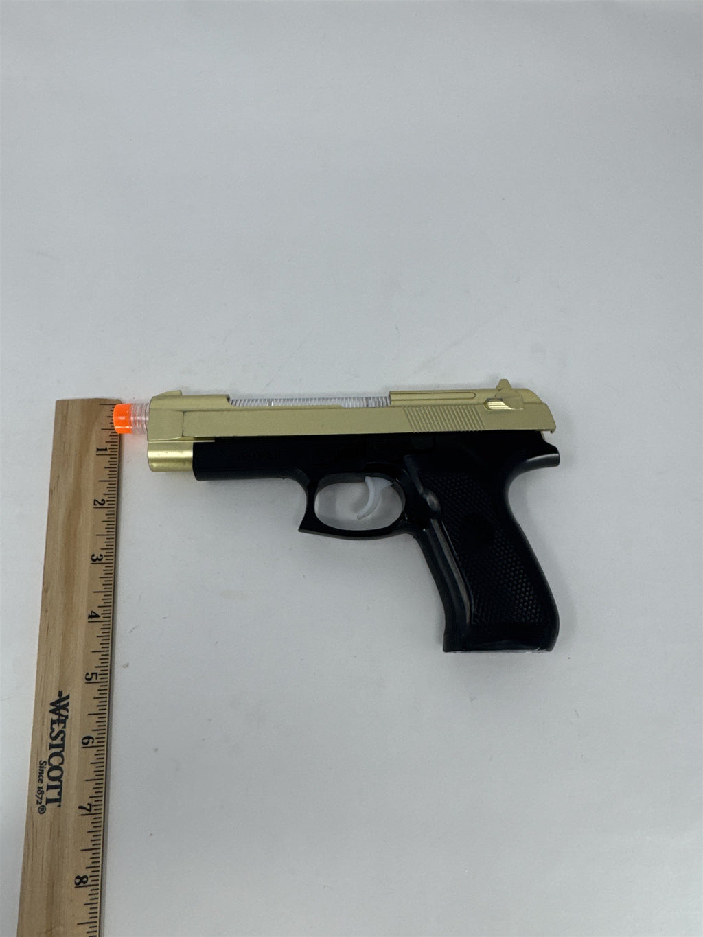 Light Up Toy Pistol Black Gold Plastic Gun Sound Effects Costume Prop Vtg WORKS