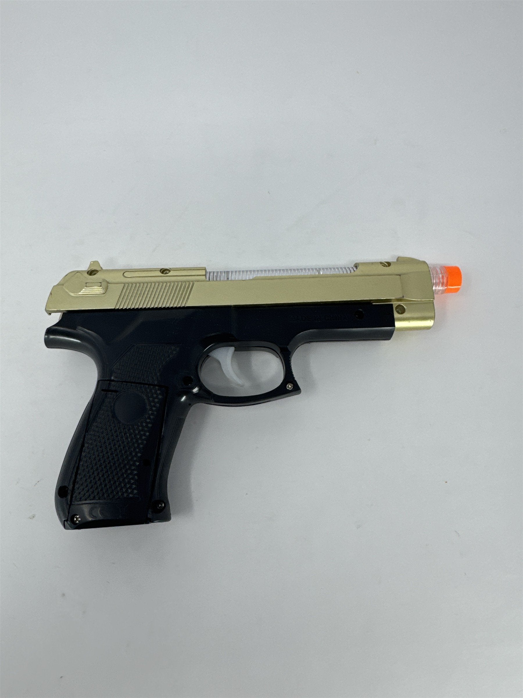Light Up Toy Pistol Black Gold Plastic Gun Sound Effects Costume Prop Vtg WORKS
