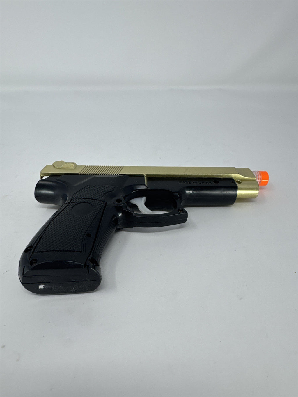 Light Up Toy Pistol Black Gold Plastic Gun Sound Effects Costume Prop Vtg WORKS