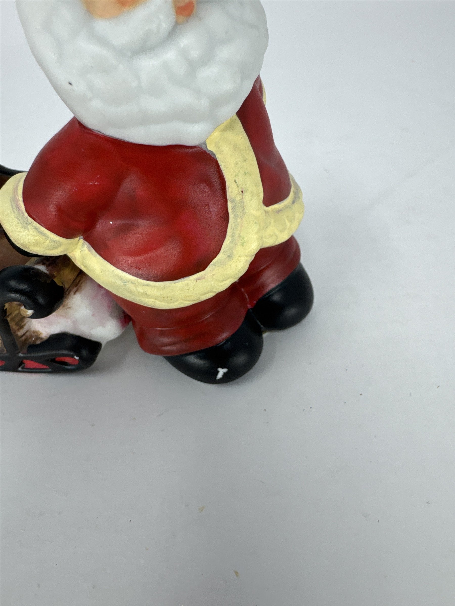 Vtg Santa Claus Sleigh Tealight Candle Holder Watermelon Hat Hearts Ceramic