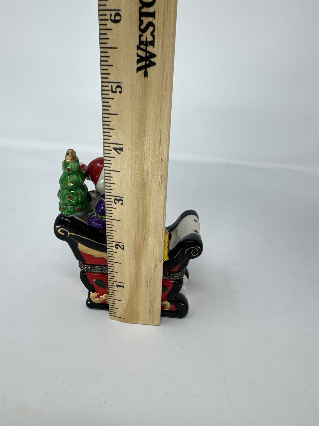 Vtg Christmas Snowman Sleigh Hinged Trinket Box Hand Painted