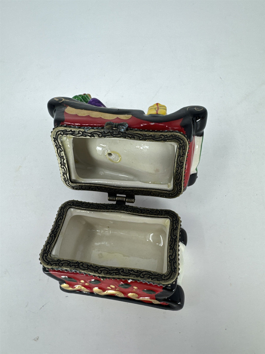 Vtg Christmas Snowman Sleigh Hinged Trinket Box Hand Painted