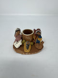 Vtg Folk Art Nativity Scene Clay Holy Family Candle Holder Hand Painted