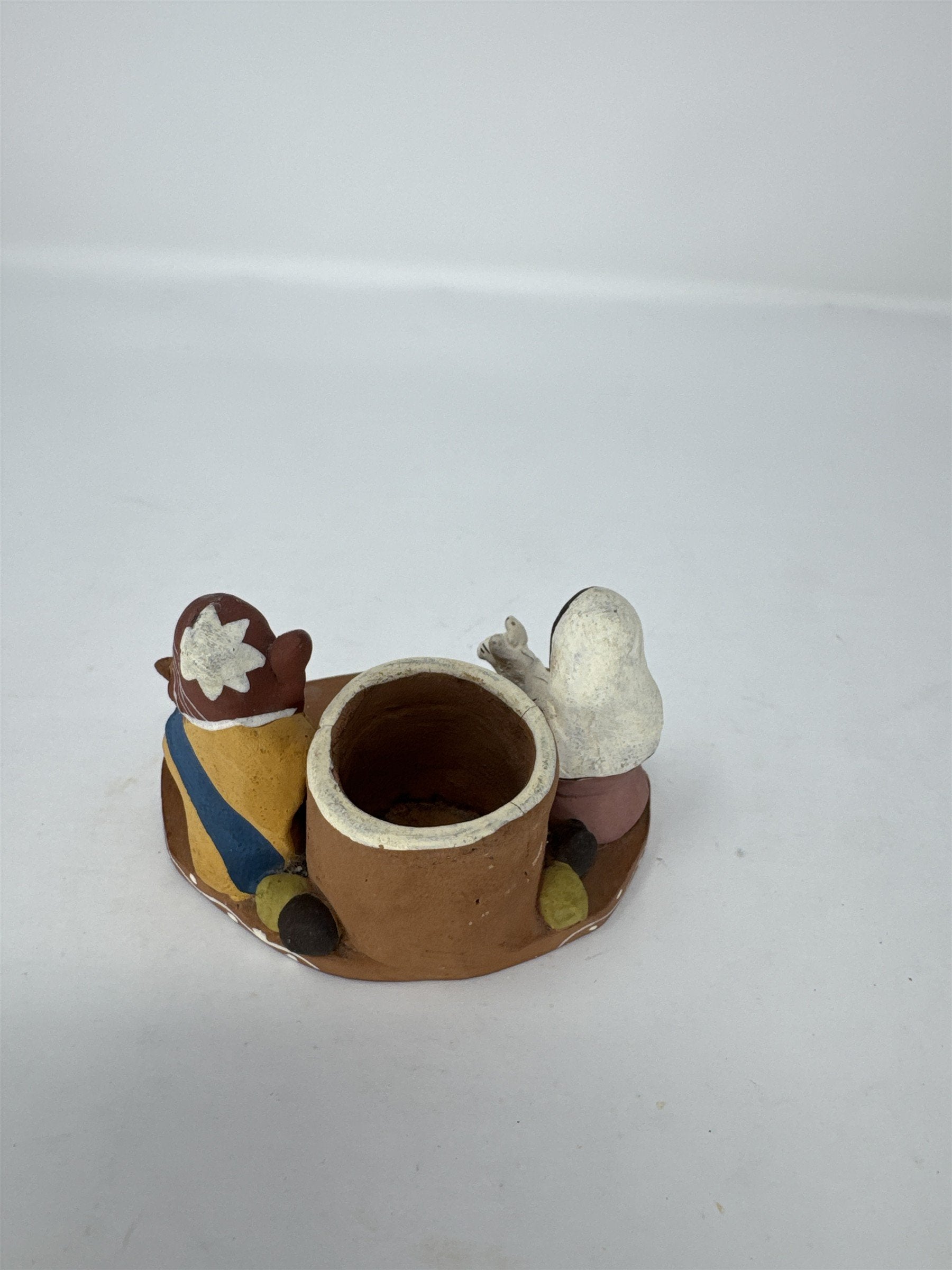 Vtg Folk Art Nativity Scene Clay Holy Family Candle Holder Hand Painted