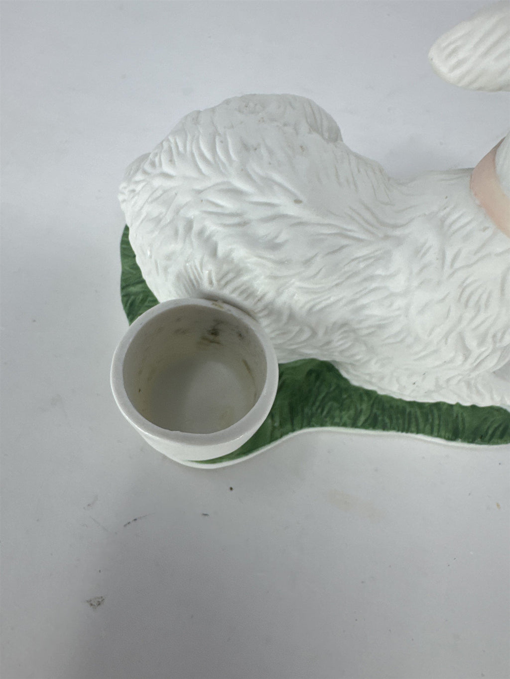 Vtg Porcelain Lamb Figurine Taper Candle Holder Pink Bow Hand Painted Philippine