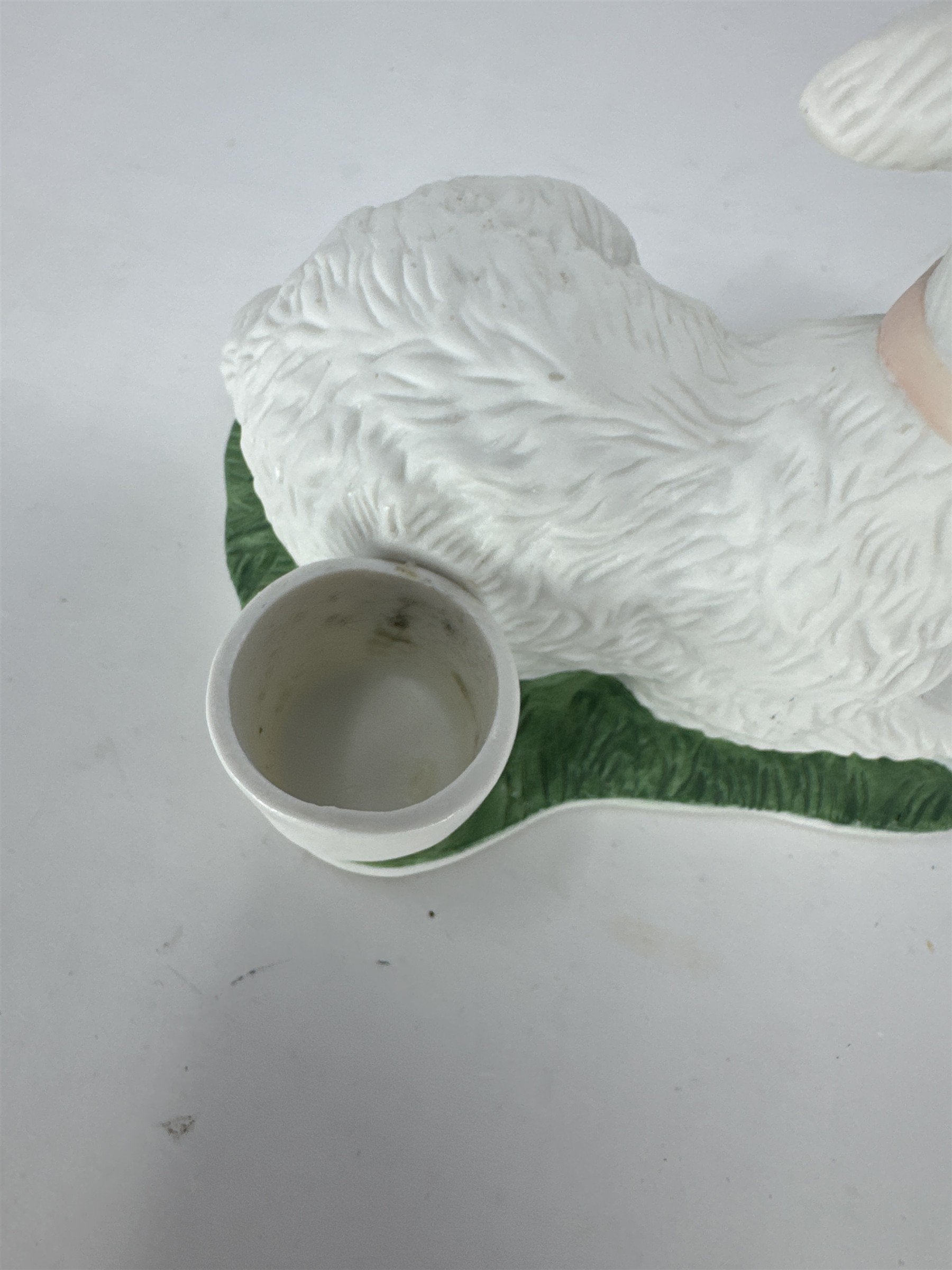 Vtg Porcelain Lamb Figurine Taper Candle Holder Pink Bow Hand Painted Philippine