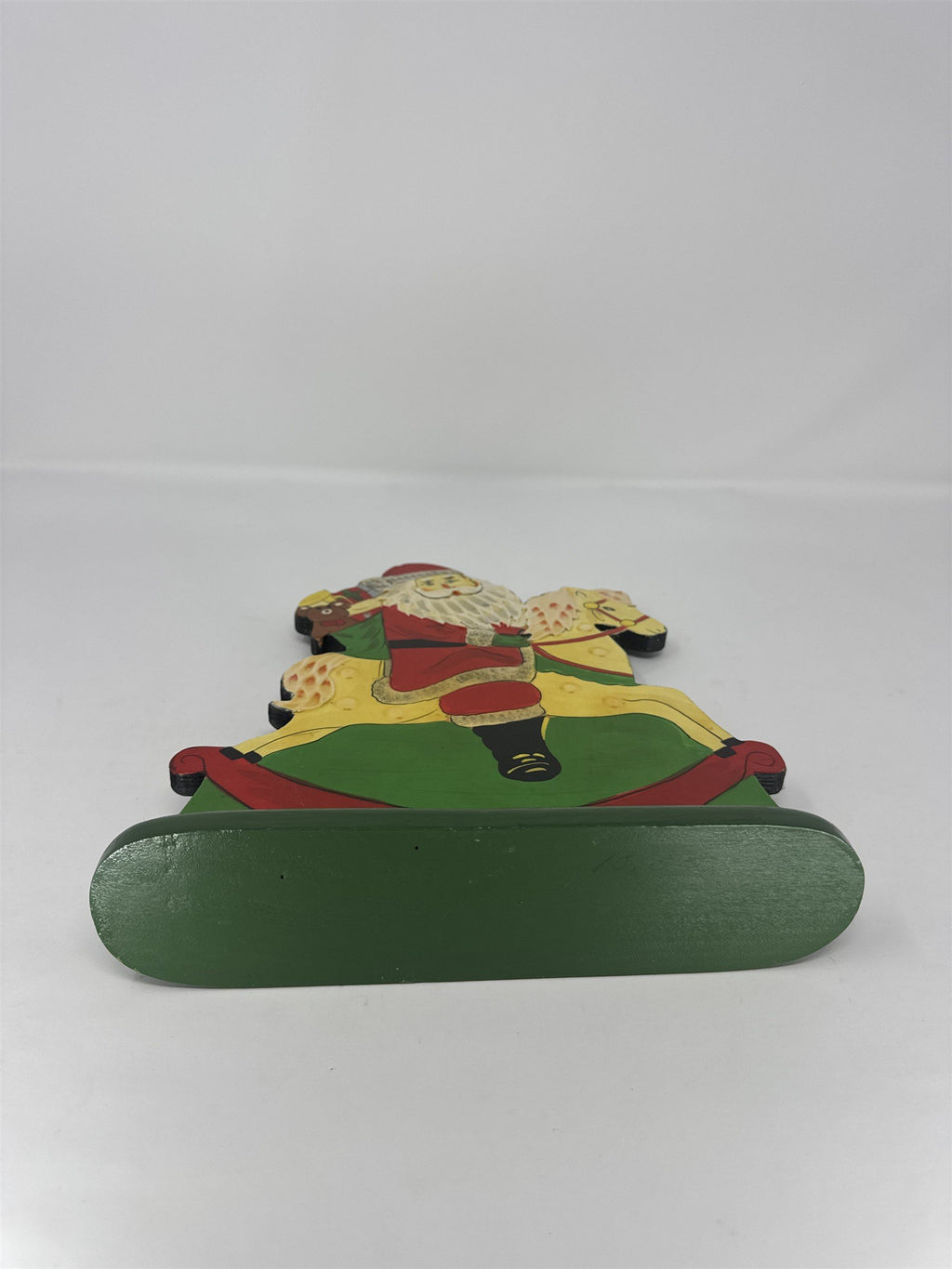 Vtg Wood Santa on Rocking Horse Folk Art Cutout Hand Painted Christmas Decor