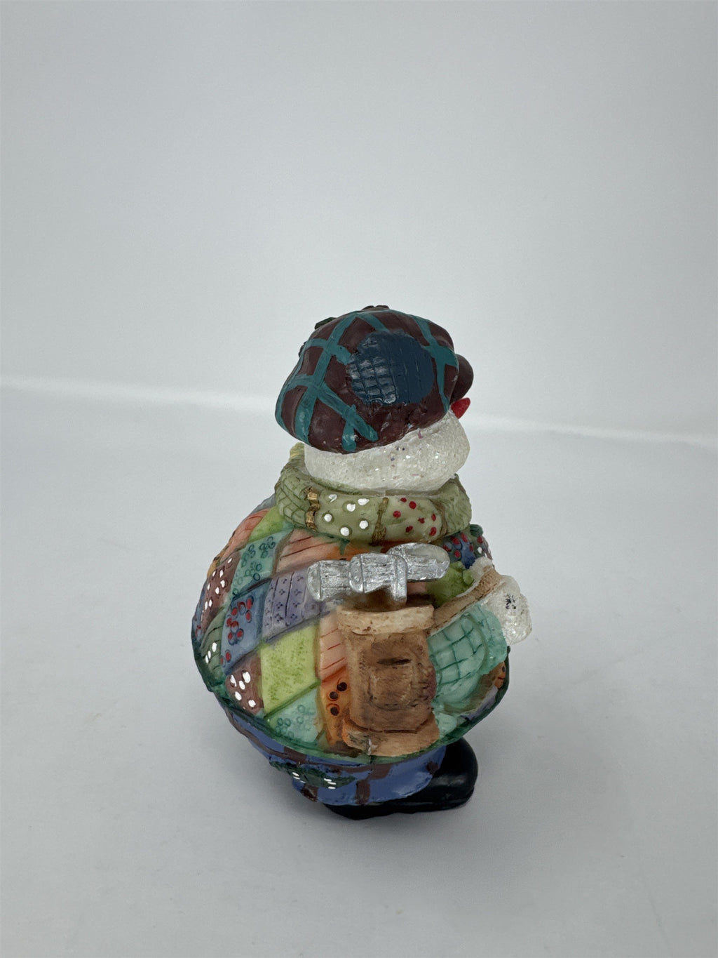 Vtg Golfing Snowman Figurine Patchwork Jacket Golf Bag Clubs Resin Decor